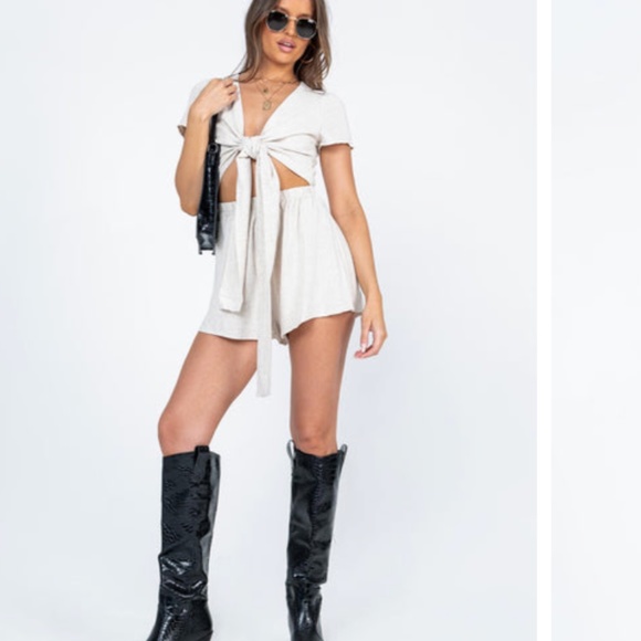 Princess Polly Pants - RAGNAR TIE FRONT ROMPER BEIGE